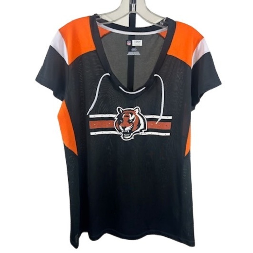 NFL Team Apparel Jersey Shirt Women's Size Large Cincinnati Bengals Lace Up